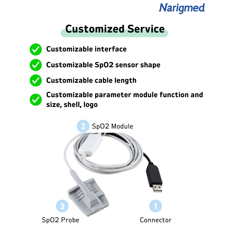 8 NOPD-01 Silicone Wrap SPO2 Sensor Tare da Haɗin Lemo Module na ciki